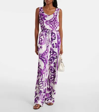 Dolce & Gabbana Majolica Jersey Tank Top In Purple