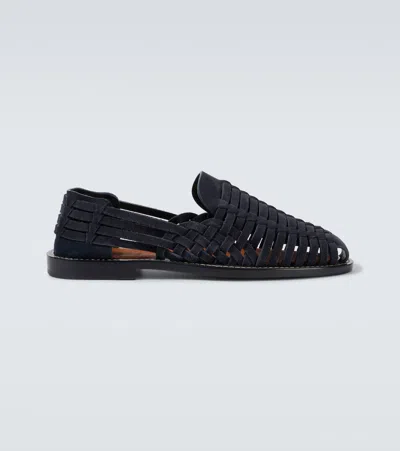 Brunello Cucinelli Woven Suede Loafers In Blue
