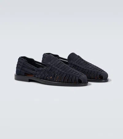 Brunello Cucinelli Woven Suede Loafers In Blue