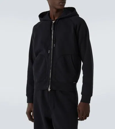 Tom Ford Slim-fit Cotton-blend Jersey Zip-up Hoodie In Black