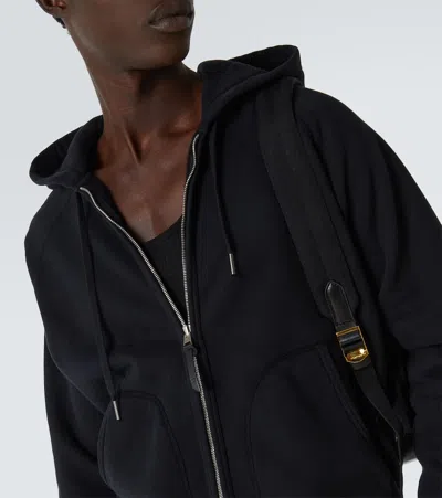 Tom Ford Slim-fit Cotton-blend Jersey Zip-up Hoodie In Black
