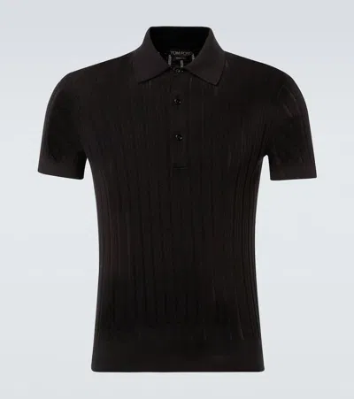 Tom Ford Classic Black Pique Polo With Textured Finish