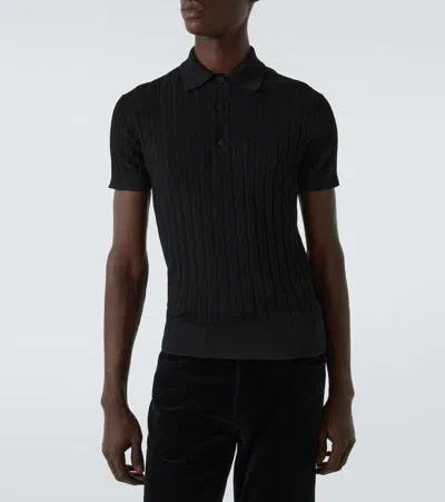 Tom Ford Classic Black Pique Polo With Textured Finish