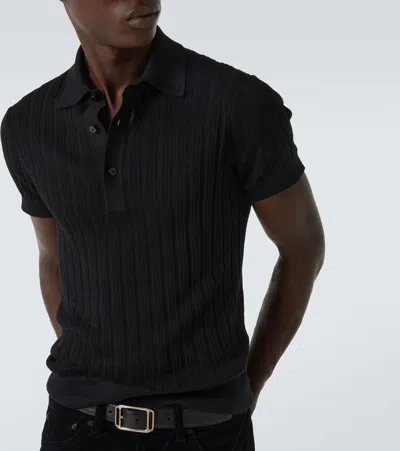 Tom Ford Classic Black Pique Polo With Textured Finish