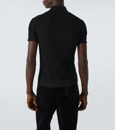 Tom Ford Classic Black Pique Polo With Textured Finish