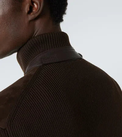 Tom Ford Mens Deep Brown Funnel-neck Ribbed-sleeve Suede And Wool Jacket In Brown