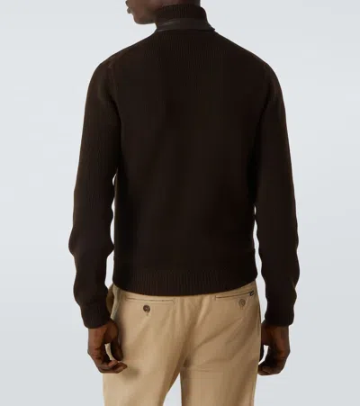 Tom Ford Mens Deep Brown Funnel-neck Ribbed-sleeve Suede And Wool Jacket In Brown