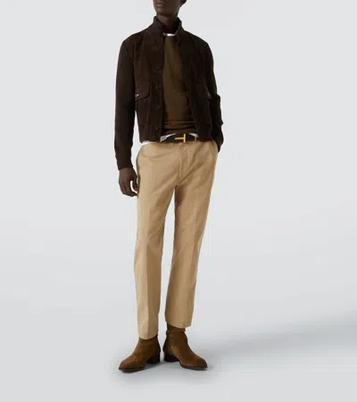 Tom Ford Mens Deep Brown Funnel-neck Ribbed-sleeve Suede And Wool Jacket In Brown