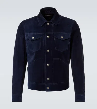 Tom Ford Suede Jacket In Blue