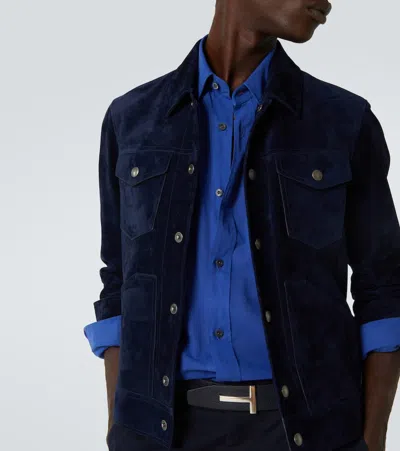 Tom Ford Suede Jacket In Blue