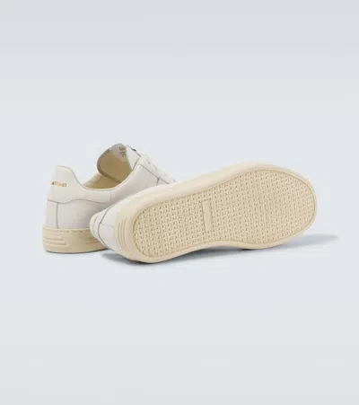 Tom Ford Smooth Leather Low Top Sneakers In Neutral