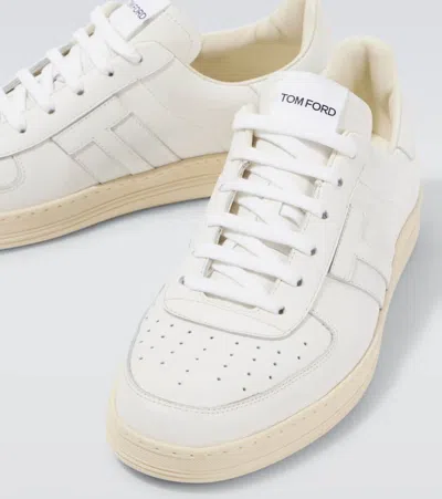 Tom Ford Smooth Leather Low Top Sneakers In Neutral