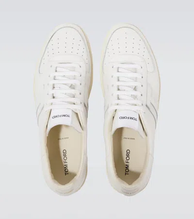 Tom Ford Smooth Leather Low Top Sneakers In Neutral