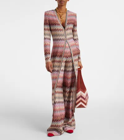 Missoni Womens Multicolor Chevron Metallic-knit Long Cardigan In Multi