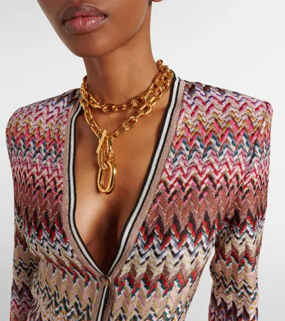 Missoni Womens Multicolor Chevron Metallic-knit Long Cardigan In Multi