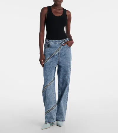Alaïa Cube 75 Suede Wedge Mules In Blue