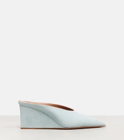Alaïa Cube 75 Suede Wedge Mules In Blue