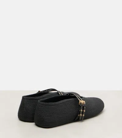 Alaïa Leather-trimmed Straw Ballet Flats In Black