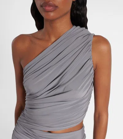 Alaïa Asymmetric Ruched Jersey Maxi Dress In Gray