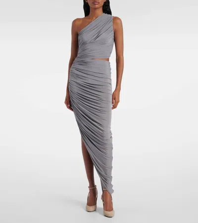 Alaïa Asymmetric Ruched Jersey Maxi Dress In Gray