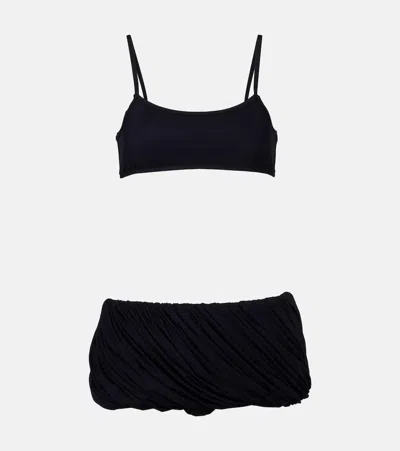 Alaïa Pleated Low-rise Skort Bikini In Black