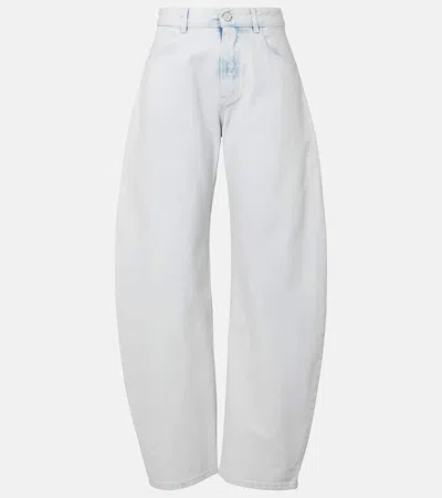 Alaïa Womens High-rise Wide-leg Denim-blend Jeans Bleu Givre In Blue
