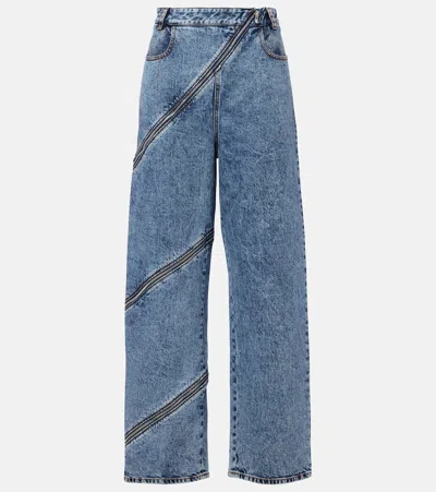 Alaïa Spiral High-rise Denim Wide-leg Jeans In Blue