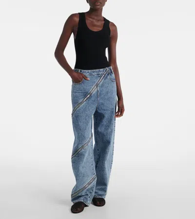 Alaïa Spiral High-rise Denim Wide-leg Jeans In Blue