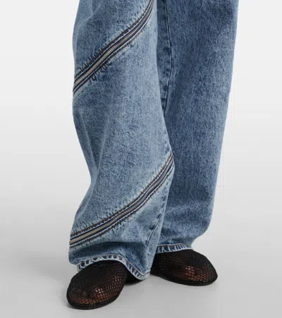 Alaïa Spiral High-rise Denim Wide-leg Jeans In Blue