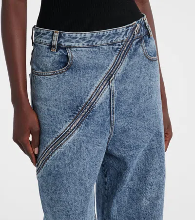 Alaïa Spiral High-rise Denim Wide-leg Jeans In Blue