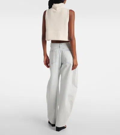 Alaïa Cropped Cotton-blend Top In White
