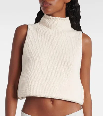 Alaïa Cropped Cotton-blend Top In White