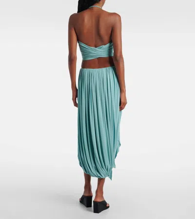Alaïa Twisted Gathered Jersey Midi Skirt In Blue
