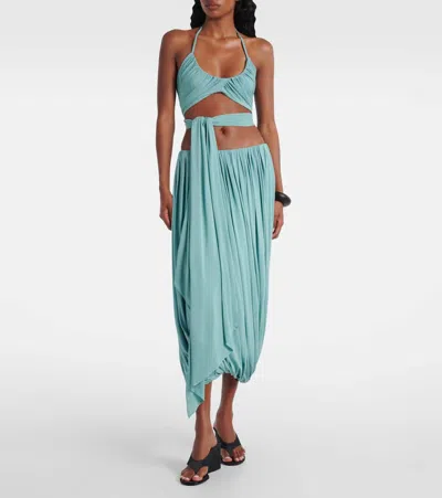Alaïa Twisted Gathered Jersey Midi Skirt In Blue