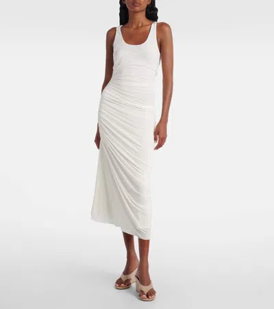 Alaïa Asymmetrical Gathered Jersey Maxi Dress In White