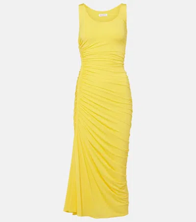 Alaïa Asymmetrical Gathered Jersey Maxi Dress In Yellow