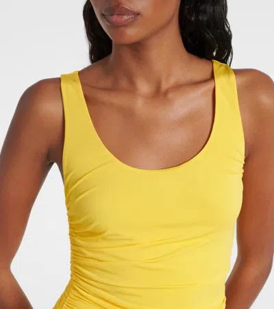 Alaïa Asymmetrical Gathered Jersey Maxi Dress In Yellow