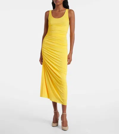 Alaïa Asymmetrical Gathered Jersey Maxi Dress In Yellow