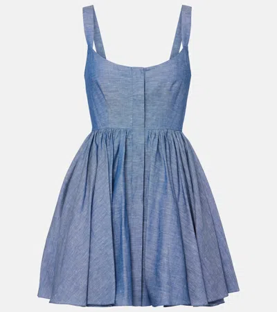 Alaïa Corset Cotton And Linen Minidress In Blue