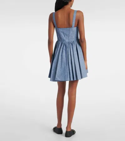 Alaïa Corset Cotton And Linen Minidress In Blue