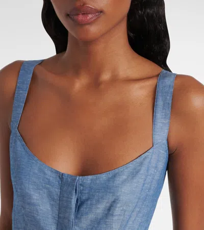 Alaïa Corset Cotton And Linen Minidress In Blue