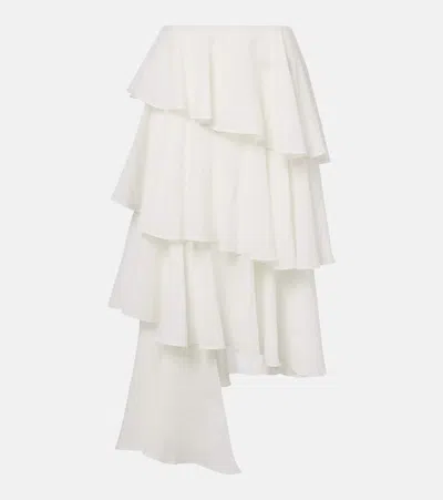 Alaïa Asymmetric Cotton And Linen Maxi Skirt In White