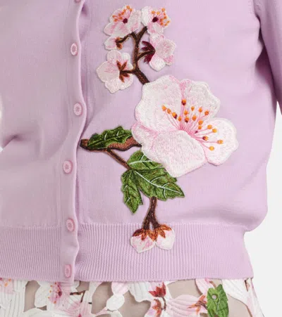 Oscar De La Renta Wool Floral Applique Cardigan In Pinksoft Pink