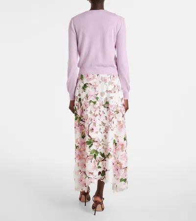 Oscar De La Renta Wool Floral Applique Cardigan In Pinksoft Pink