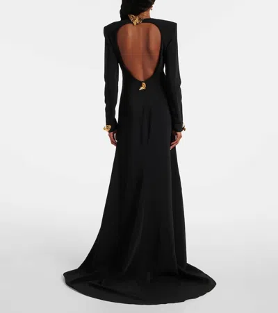 Oscar De La Renta Long-sleeve Keyhole Back Gown With Butterfly Details In Black