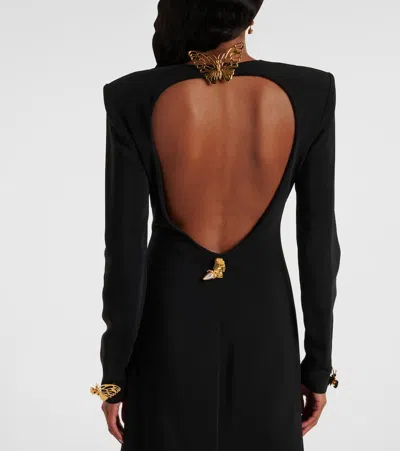 Oscar De La Renta Long-sleeve Keyhole Back Gown With Butterfly Details In Black