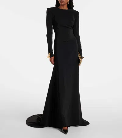 Oscar De La Renta Long-sleeve Keyhole Back Gown With Butterfly Details In Black