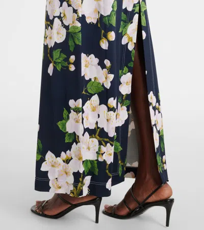 Oscar De La Renta Short Sleeve Cherry Blossom Jersey Dress In Navy