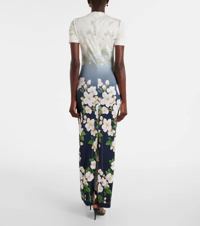 Oscar De La Renta Short Sleeve Cherry Blossom Jersey Dress In Navy