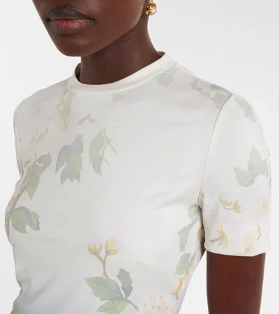 Oscar De La Renta Short Sleeve Cherry Blossom Jersey Dress In Navy